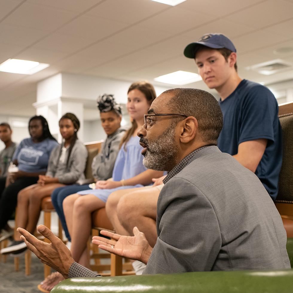 Professor Michael D. Hill speaks to students